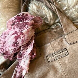 Liebeskind Tan Shoulder Bag with Pink Floral Scarf